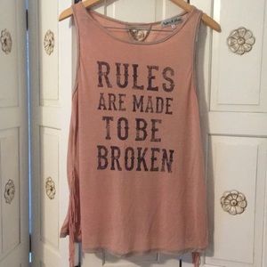 Sleeveless burn out t shirt with side fringe!